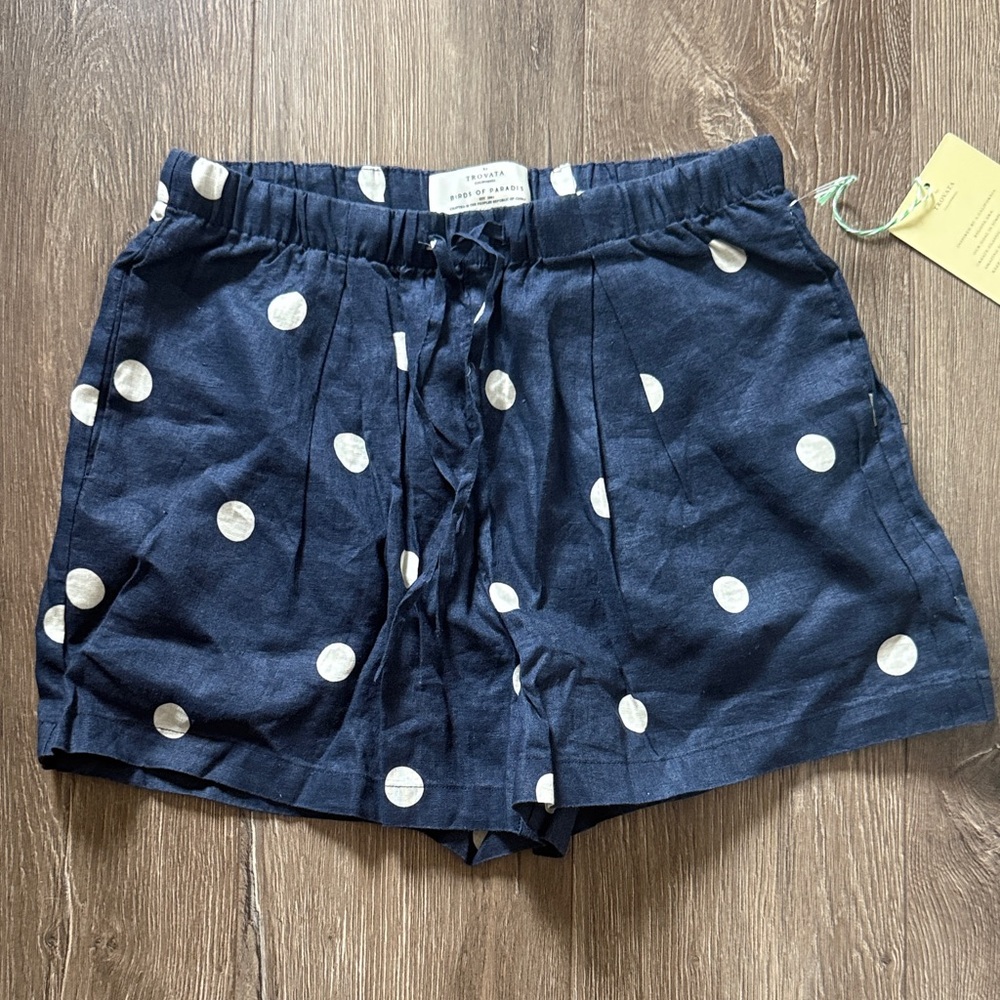 Trovata birds of paradise Navy and White Polka Dot Drawstring linen Shorts